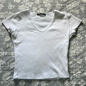 Brandy Melville White Copped V-Neck Tee